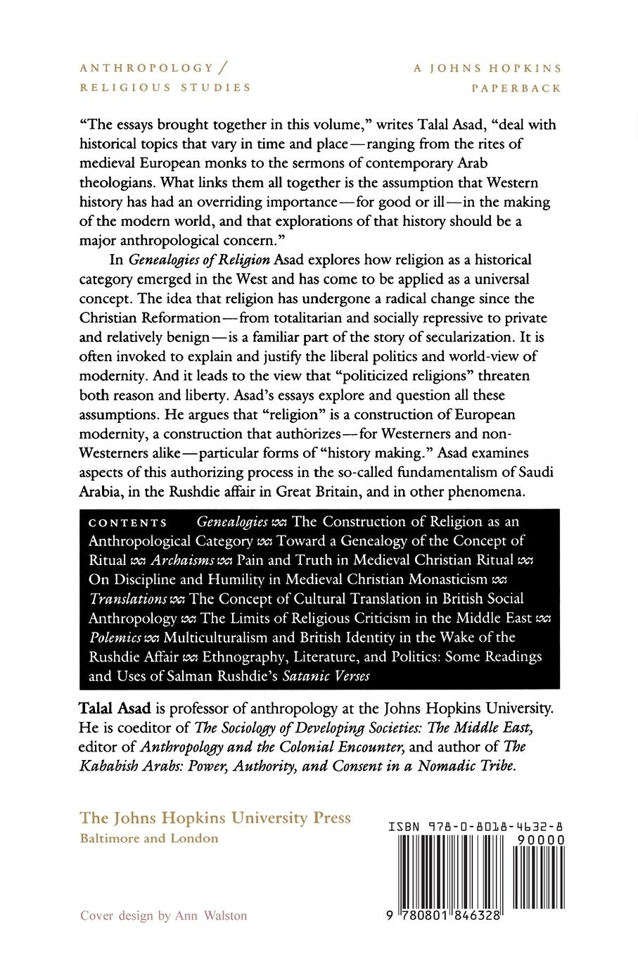 Rückseitencover Genealogies of Religion