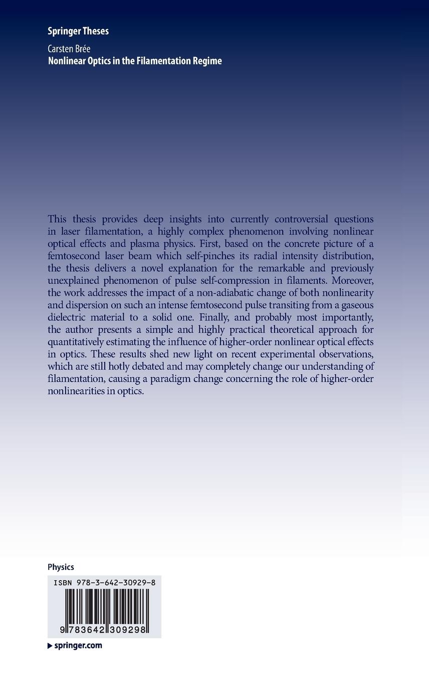 Rückseitencover Nonlinear Optics in the Filamentation Regime