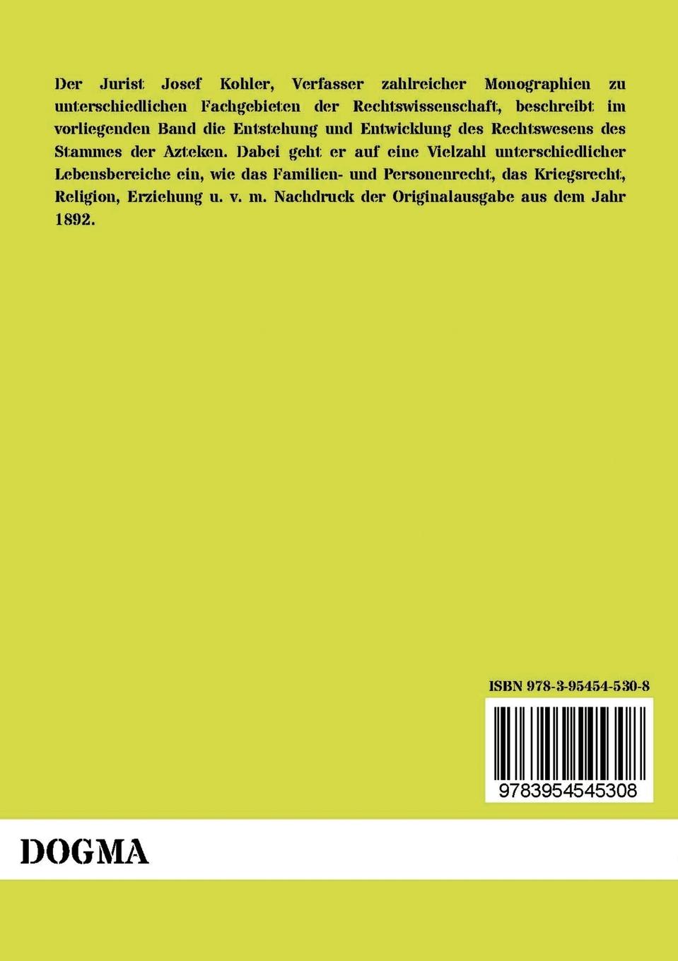 Rückseitencover Das Recht der Azteken