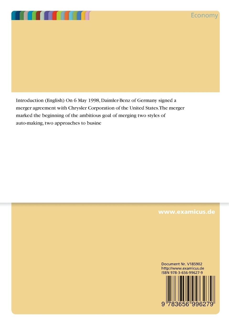 Rückseitencover The DaimlerChrysler Merger - An Analysis of the Cultural Problems