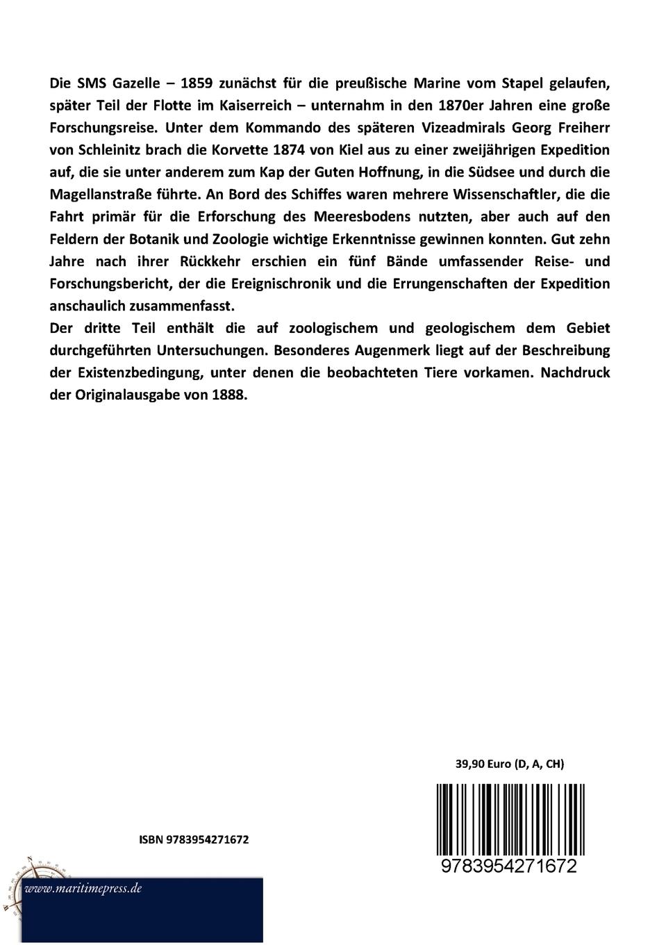 Rückseitencover Forschungsreise SMS Gazelle 1874 bis 1876
