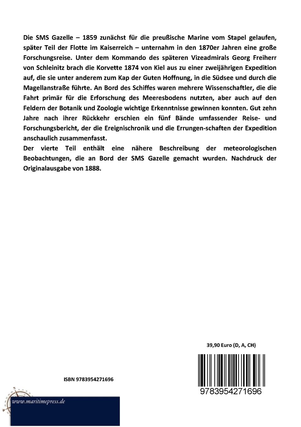 Rückseitencover Forschungsreise SMS Gazelle 1874 bis 1876