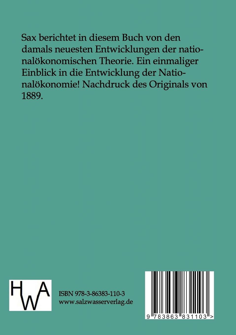 Rückseitencover Die neuesten Fortschritte in der nationalökonomischen Theorie