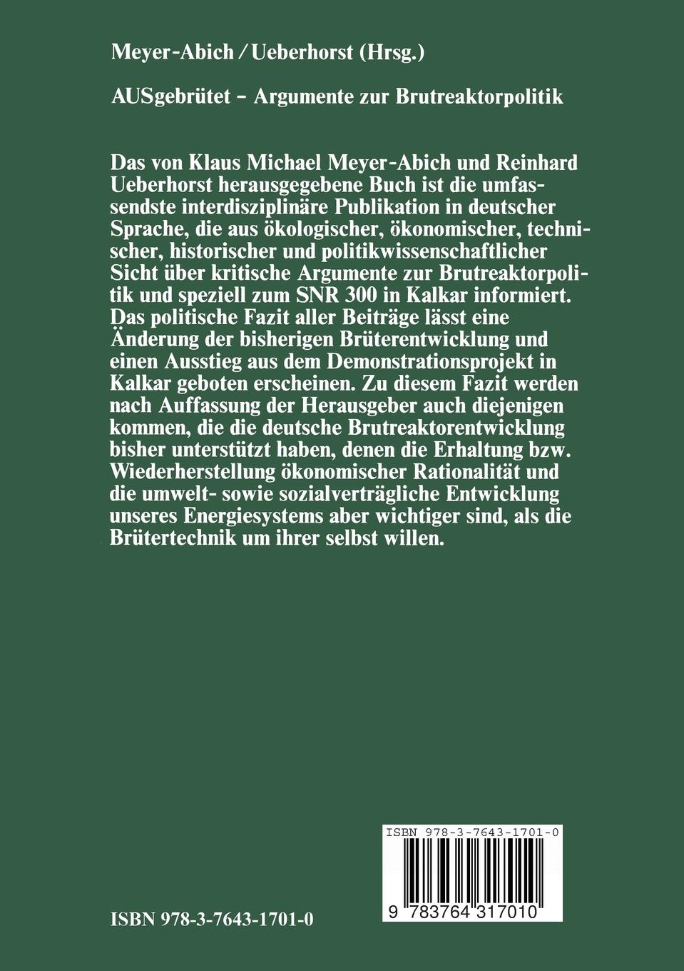 Rückseitencover AUSgebrütet - Argumente zur Brutreaktorpolitik