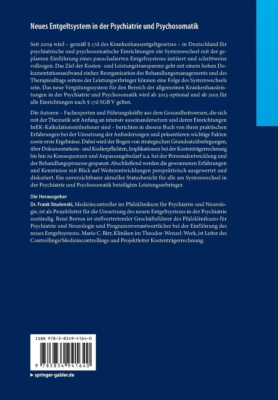 Rückseitencover Neues Entgeltsystem in der Psychiatrie und Psychosomatik