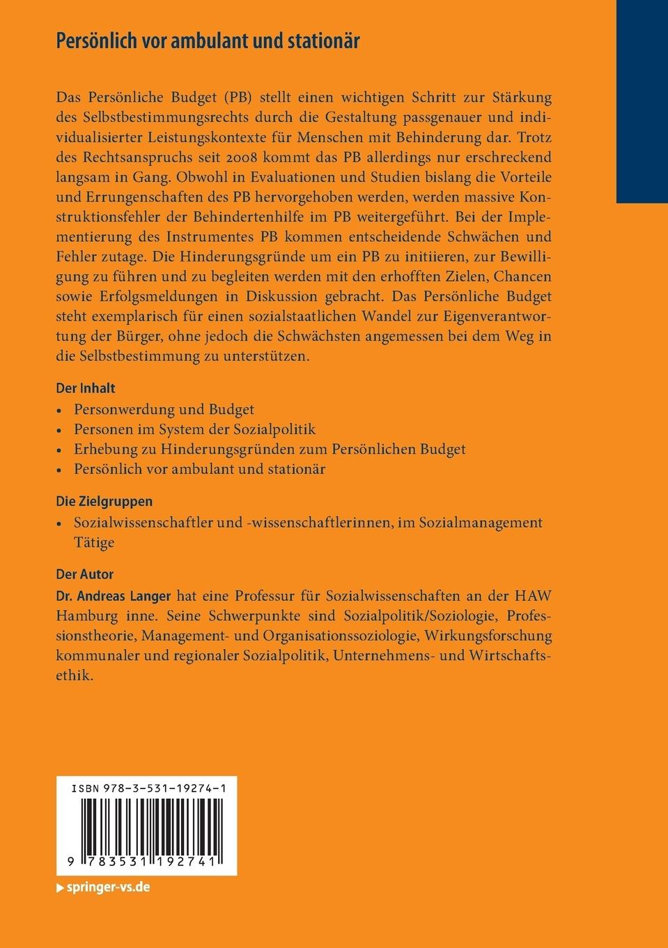 Rückseitencover Persönlich vor ambulant und stationär