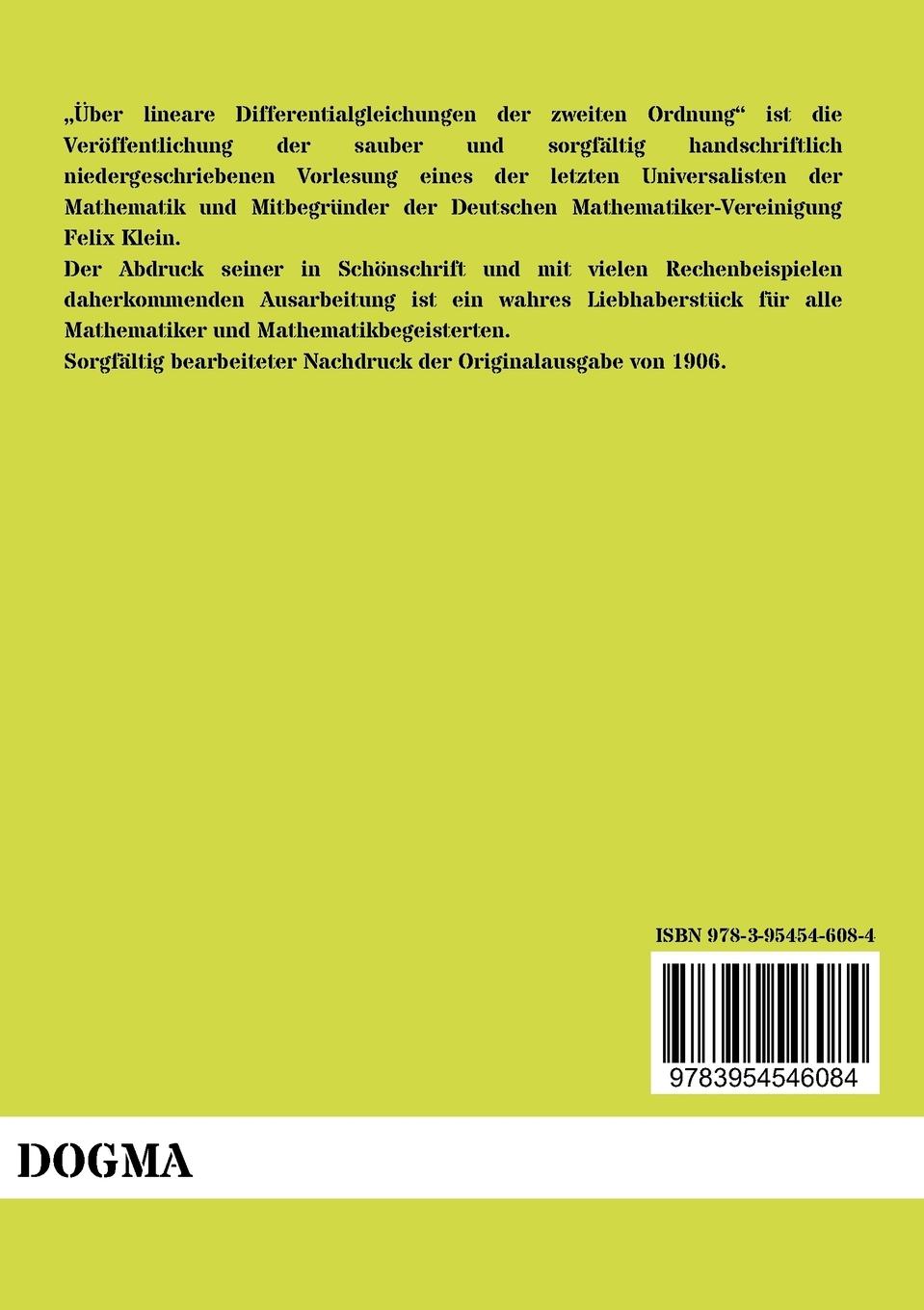 Rückseitencover Über lineare Differentialgleichungen der zweiten Ordnung