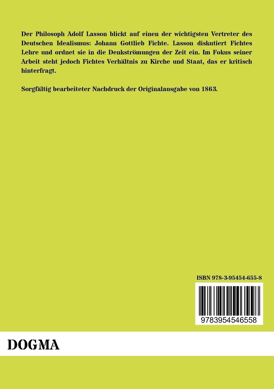 Rückseitencover Johann Gottlieb Fichte im Verhältnis zu Kirche und Staat
