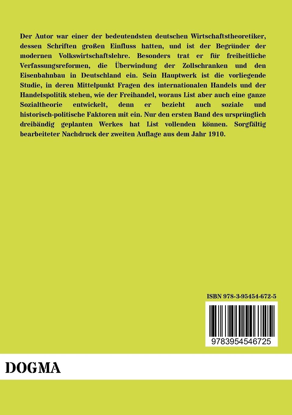 Rückseitencover Das nationale System der politischen Ökonomie