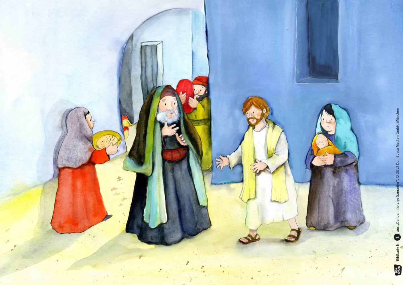 Beispielinhalt (Bild) Der barmherzige Samariter. Kamishibai Bildkartenset