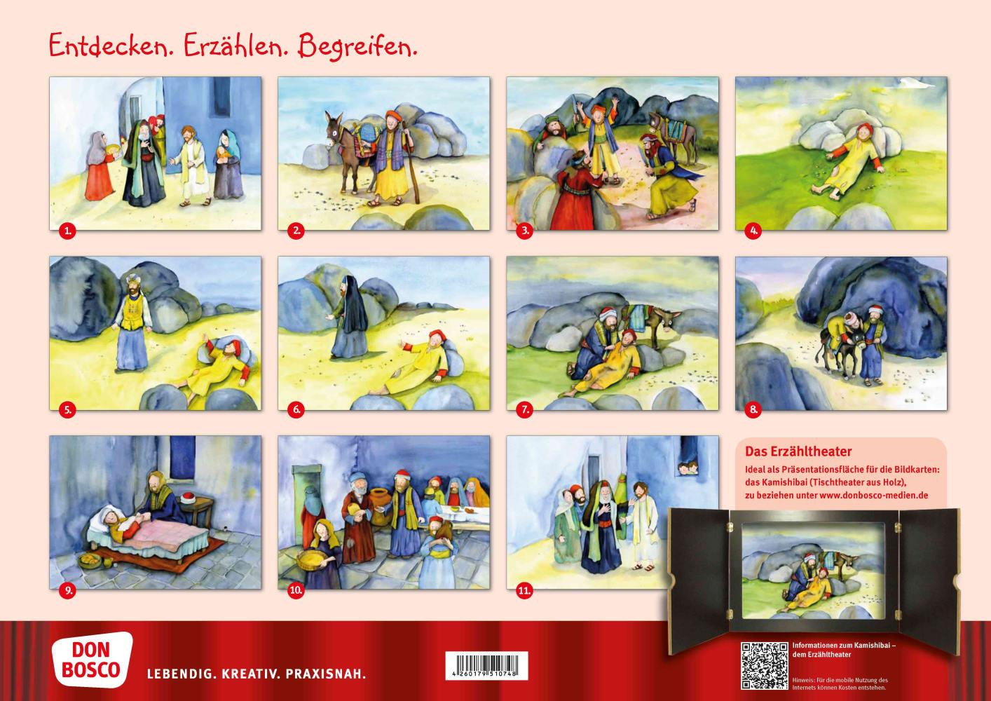 Beispielinhalt (Bild) Der barmherzige Samariter. Kamishibai Bildkartenset