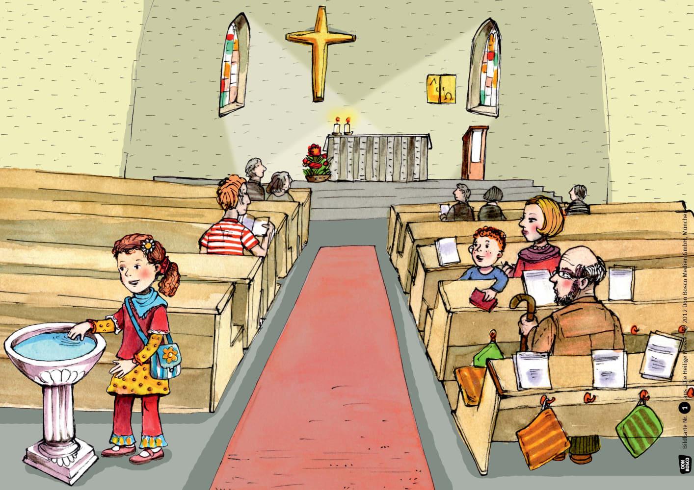 Beispielinhalt (Bild) Die Heilige Messe. Kamishibai Bildkartenset.