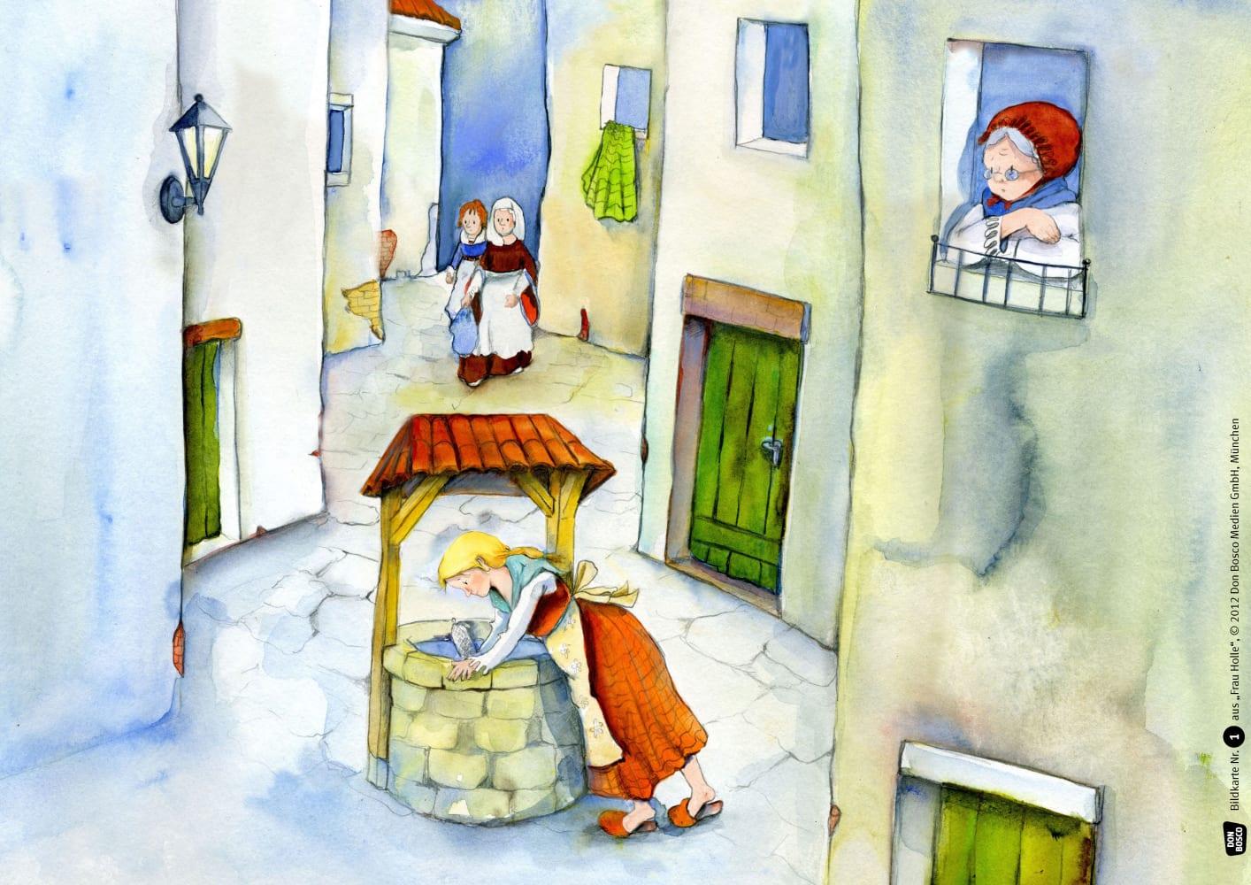 Beispielinhalt (Bild) Frau Holle. Kamishibai Bildkartenset