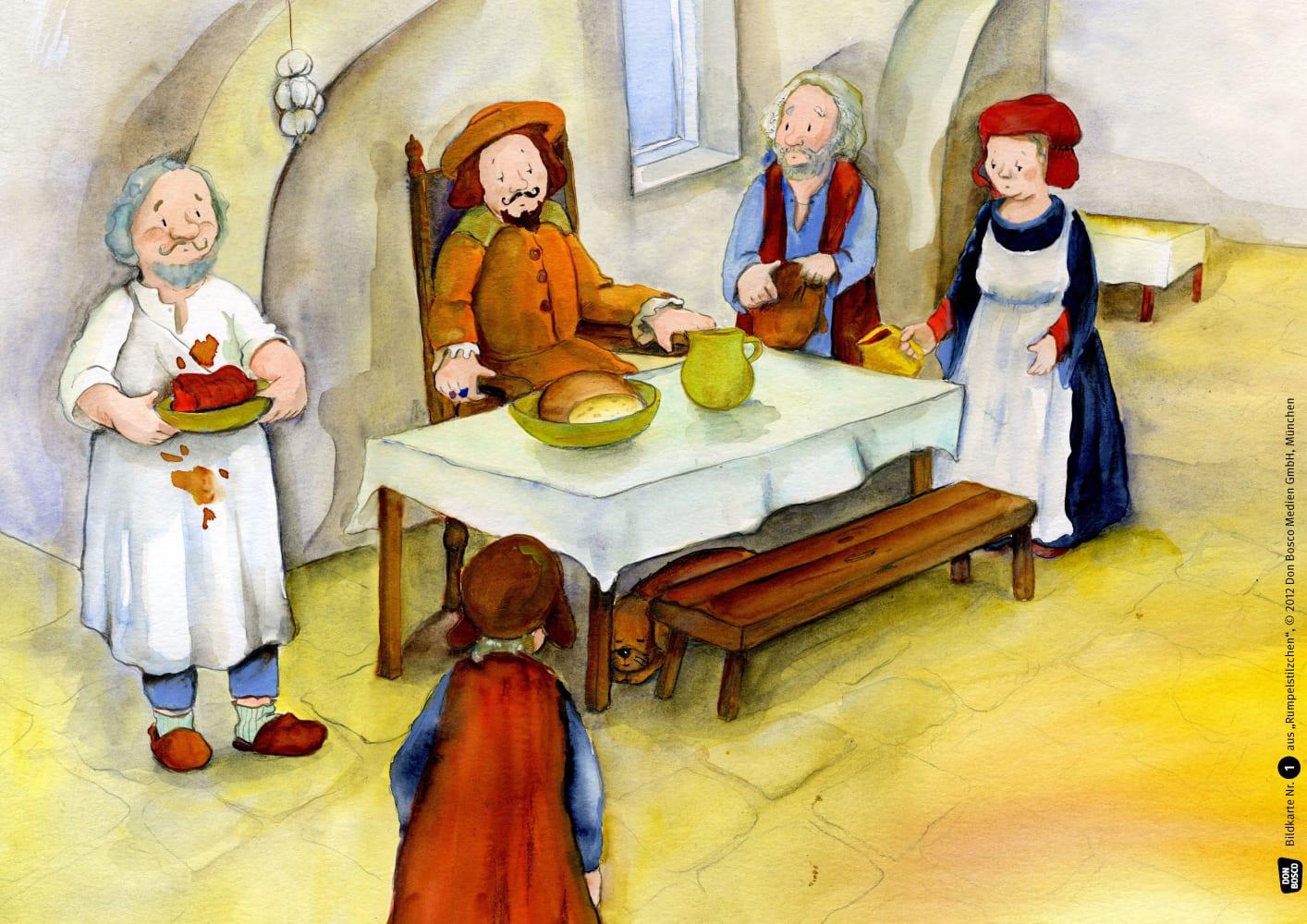 Beispielinhalt (Bild) Rumpelstilzchen. Kamishibai Bildkartenset.