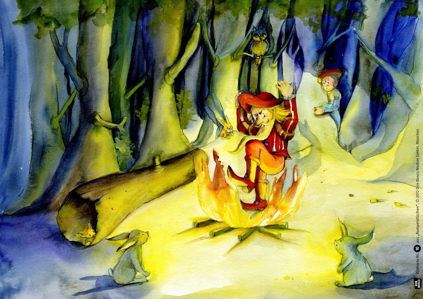 Beispielinhalt (Bild) Rumpelstilzchen. Kamishibai Bildkartenset.