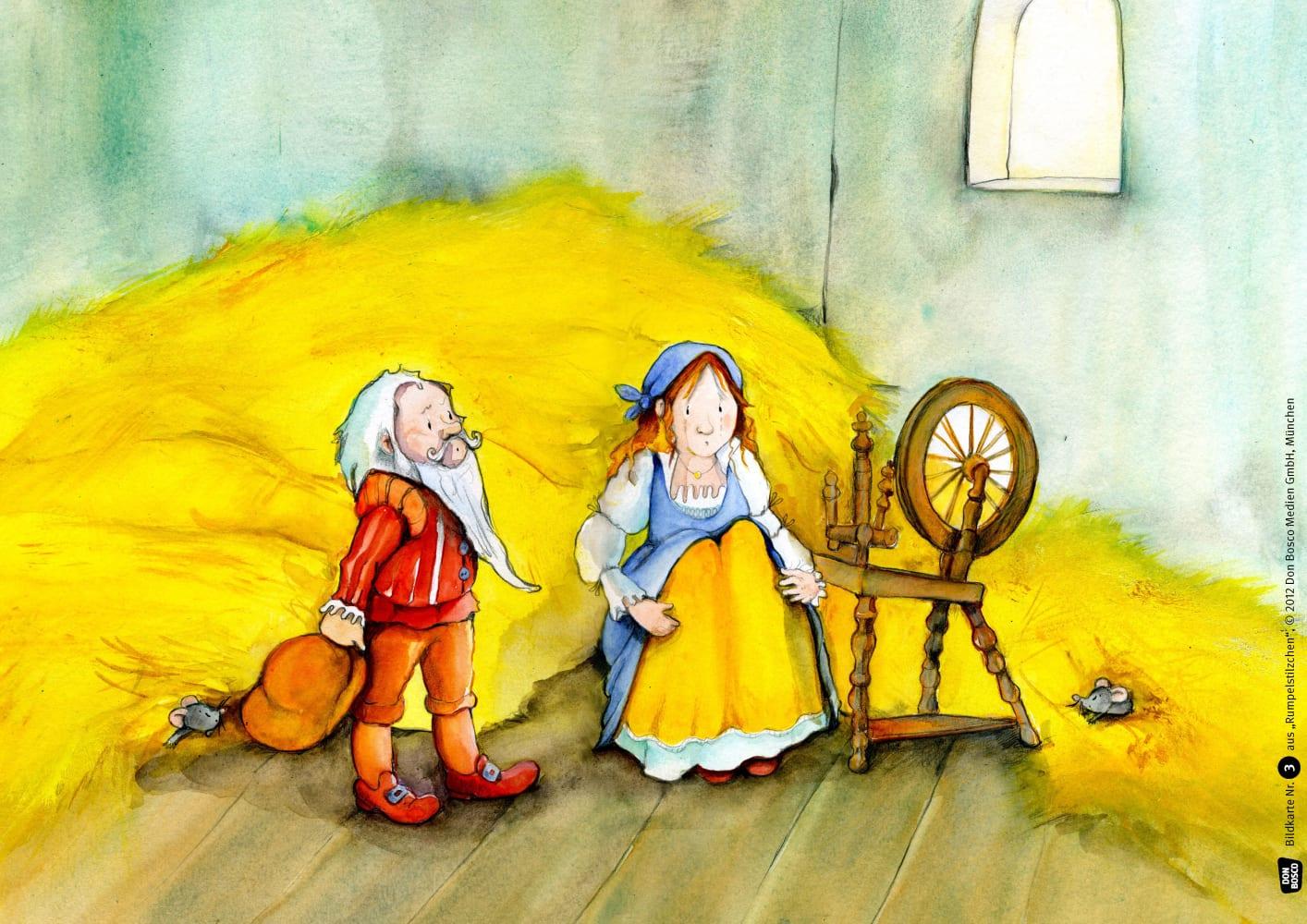 Beispielinhalt (Bild) Rumpelstilzchen. Kamishibai Bildkartenset.