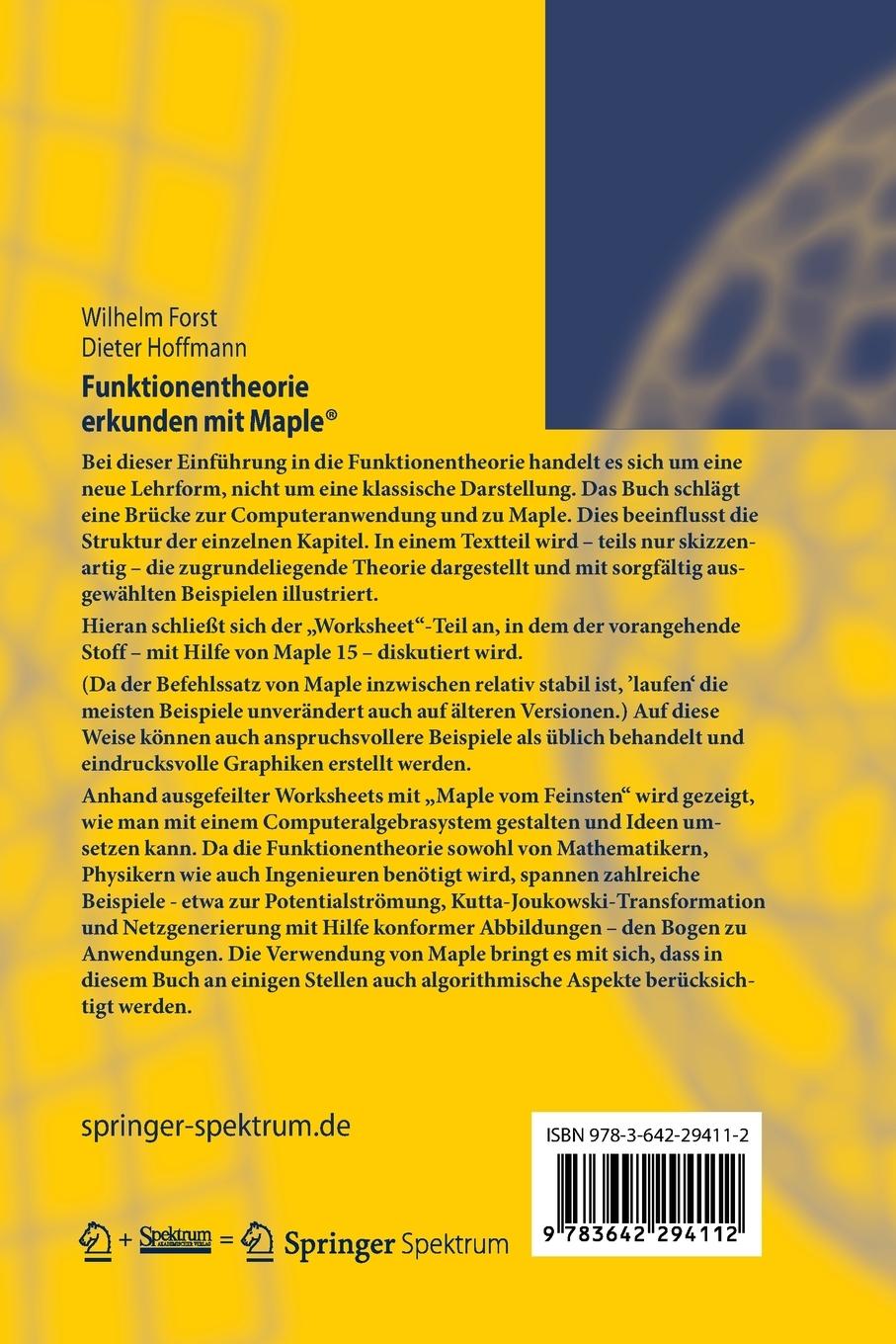 Rückseitencover Funktionentheorie erkunden mit Maple