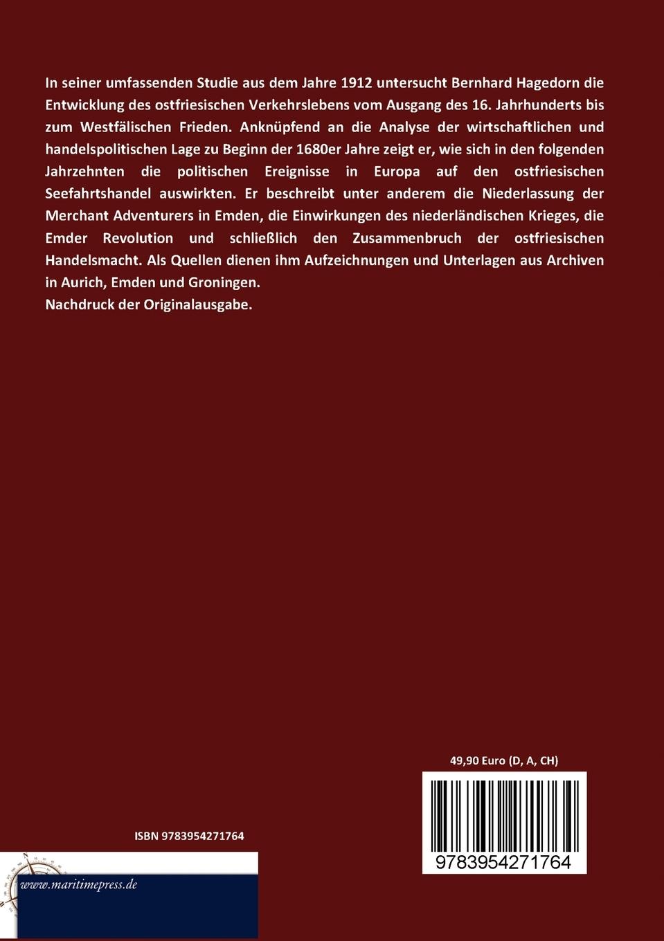 Rückseitencover Ostfrieslands Handel und Schifffahrt 1580-1648