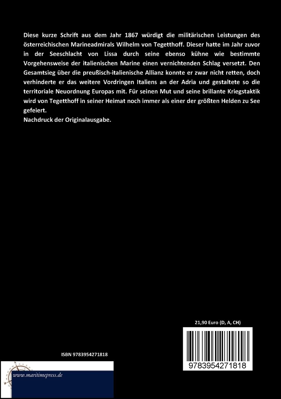 Rückseitencover Admiral Tegetthoff und die österreichische Kriegsmarine