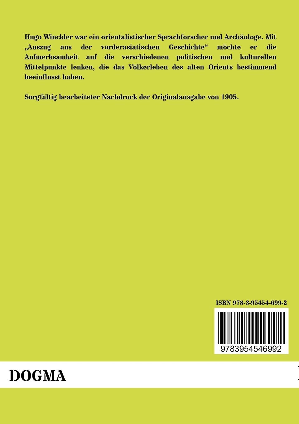 Rückseitencover Auszug aus der vorderasiatischen Geschichte