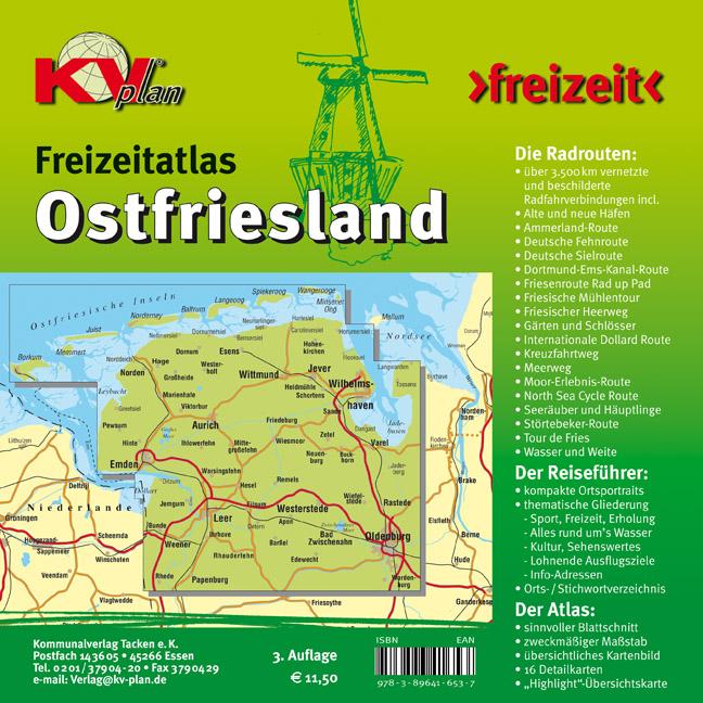 Rückseitencover Ostfriesland Freizeitatlas (ganze ostfriesische Halbinsel) - Spiralbindung, KVplan, Radkarte/Freizeitkarte, 1:60.000