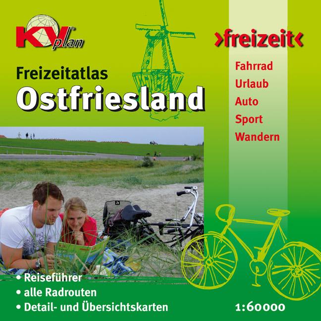 Vorderes Coverbild Ostfriesland Freizeitatlas (ganze ostfriesische Halbinsel) - Spiralbindung, KVplan, Radkarte/Freizeitkarte, 1:60.000