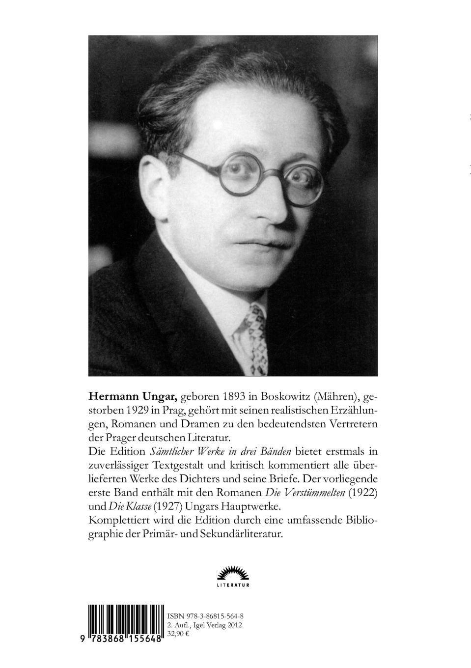 Rückseitencover Hermann Ungar: Sämtliche Werke 1