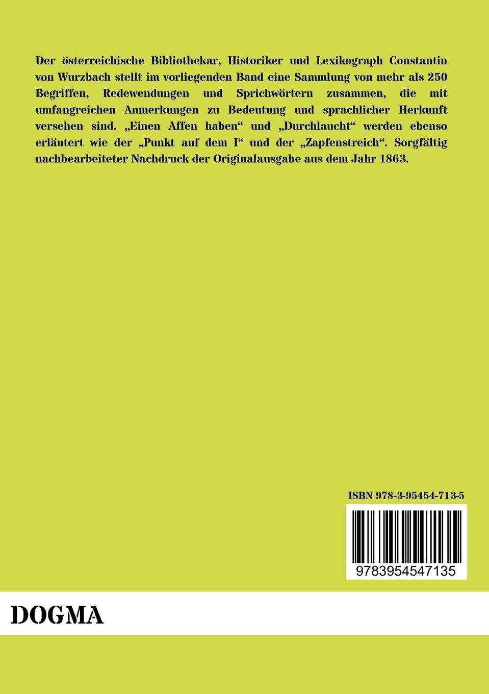 Rückseitencover Historische Wörter, Sprichwörter und Redensarten in Erläuterungen