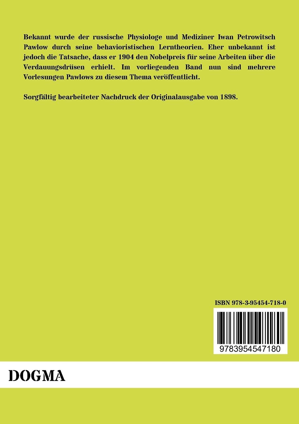 Rückseitencover Die Arbeit der Verdauungsdrüsen