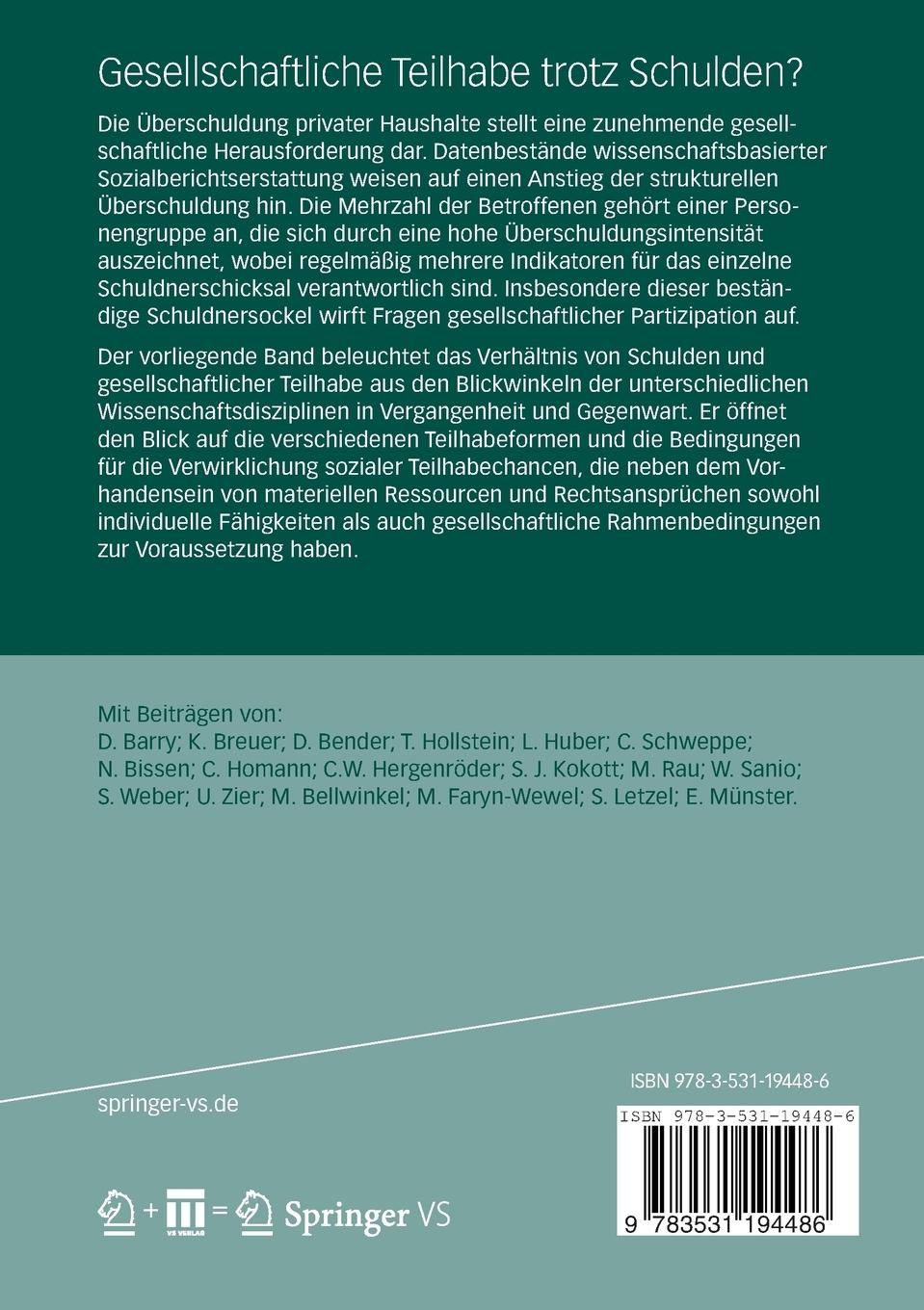 Rückseitencover Gesellschaftliche Teilhabe trotz Schulden?