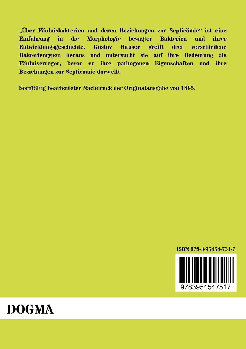 Rückseitencover Über Fäulnisbakterien und deren Beziehungen zur Septicämie