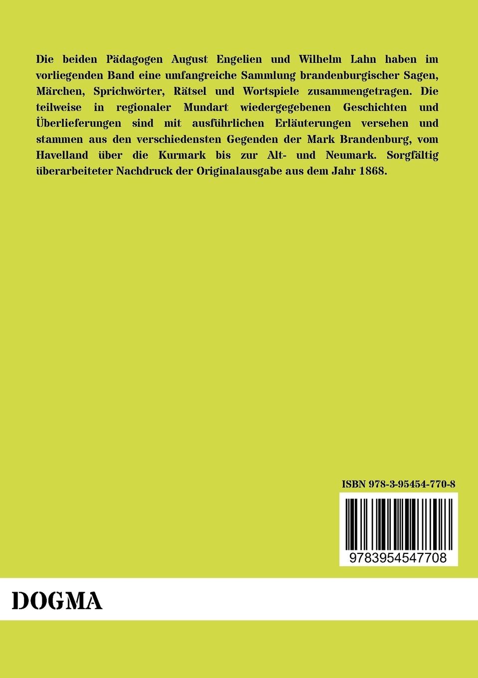 Rückseitencover Der Volksmund in der Mark Brandenburg
