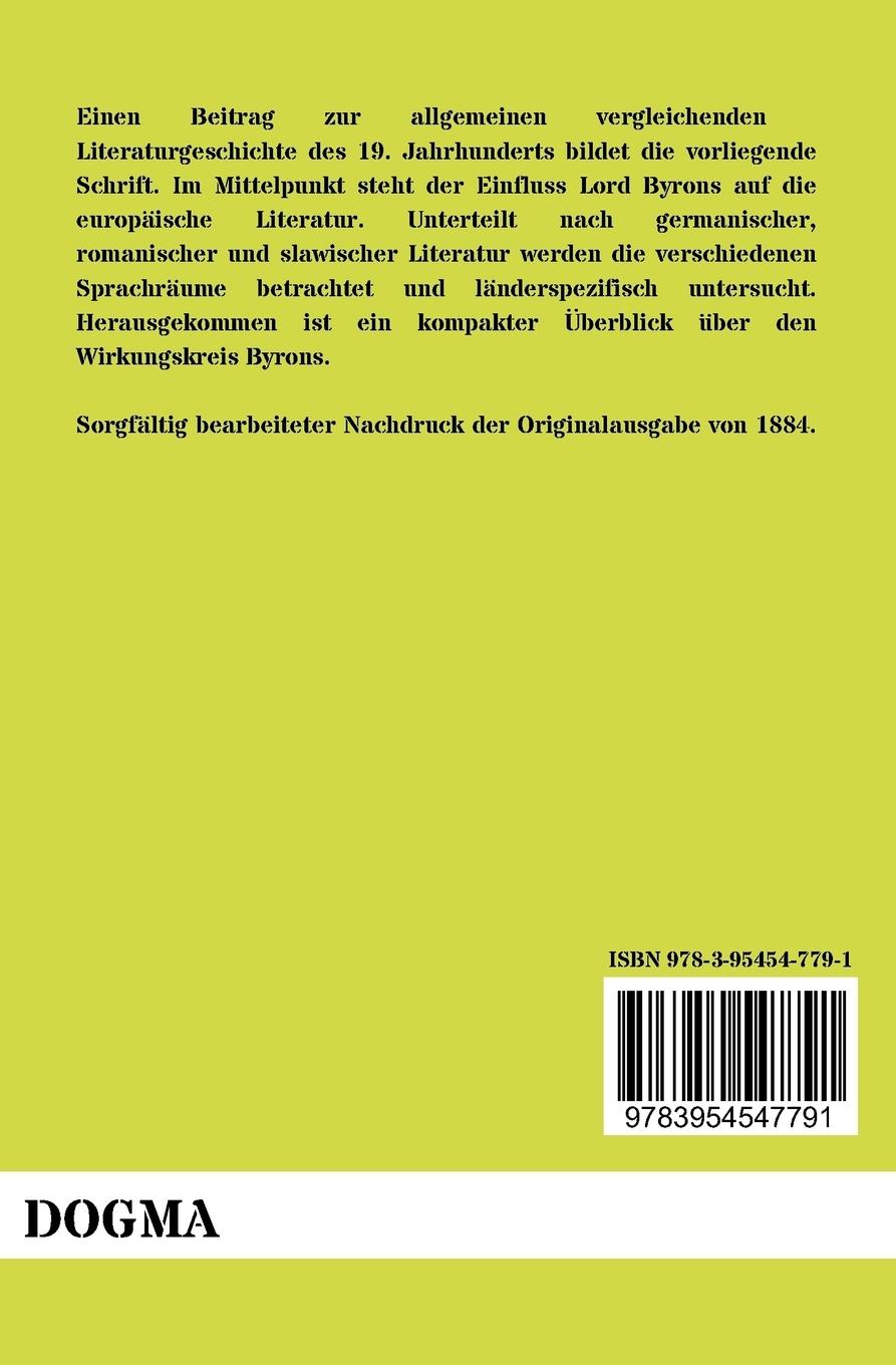 Rückseitencover Lord Byron's Einfluss auf die europäischen Literaturen der Neuzeit