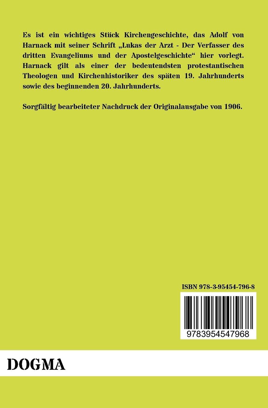 Rückseitencover Lukas der Arzt - Der Verfasser des dritten Evangeliums und der Apostelgeschichte