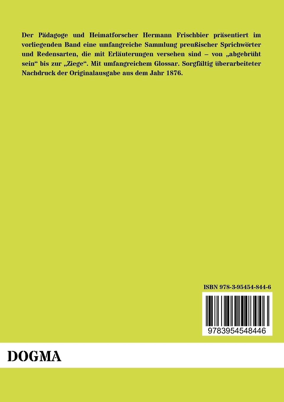 Rückseitencover Preußische Sprichwörter und volkstümliche Redensarten