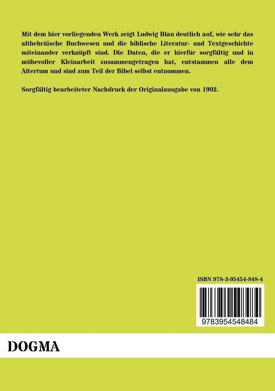 Rückseitencover Studien zum althebräischen Buchwesen und zur biblischen Literatur- und Textgeschichte