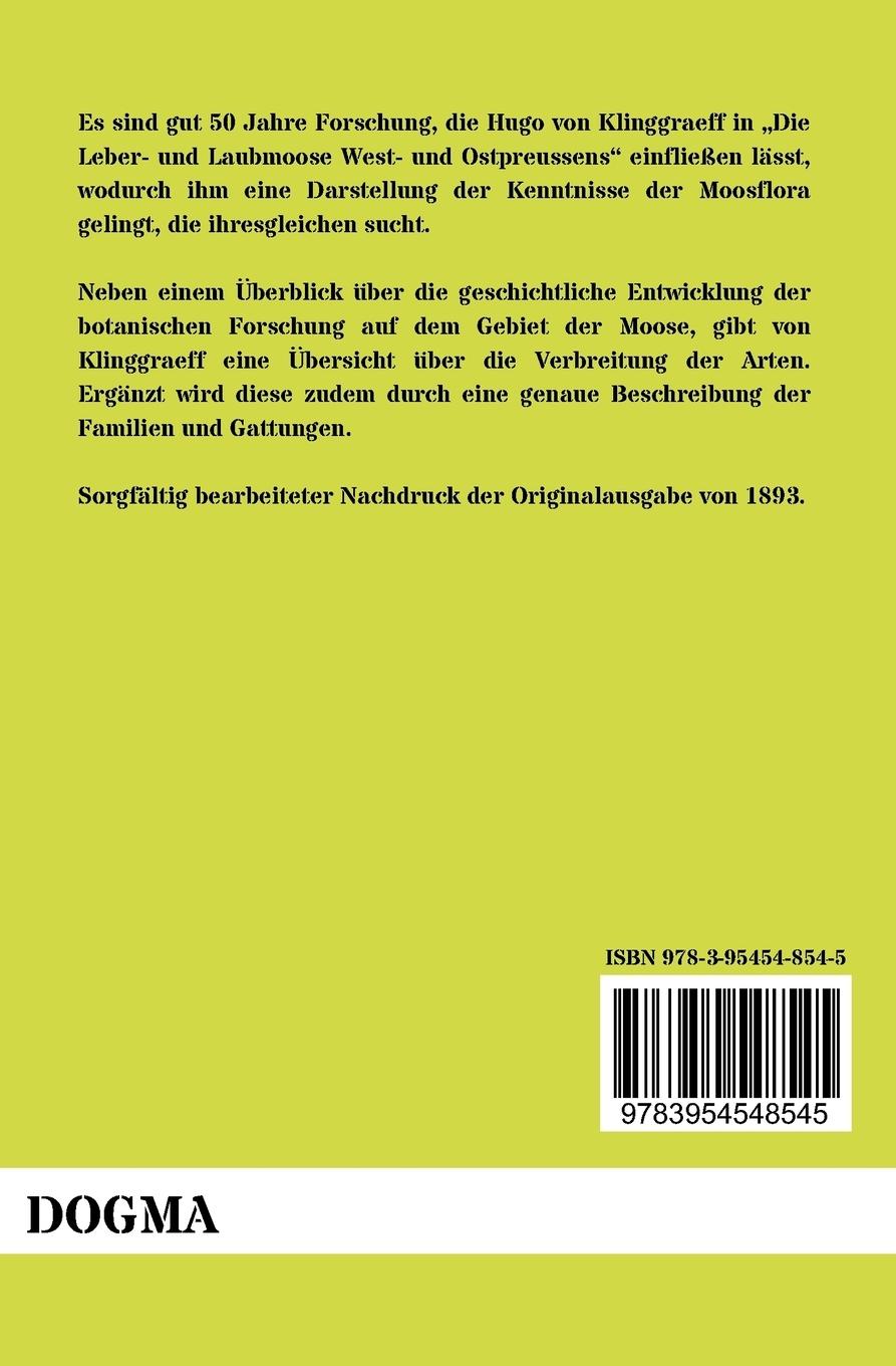 Rückseitencover Die Leber- und Laubmoose West- und Ostpreussens