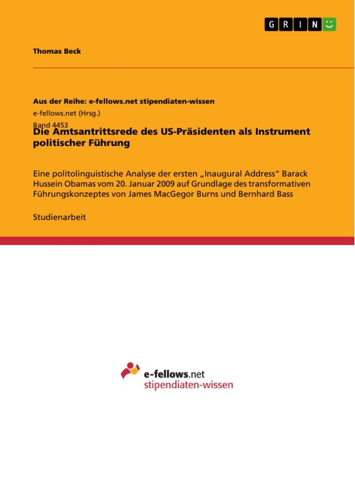 Vorderes Coverbild Die Amtsantrittsrede des US-Präsidenten als Instrument politischer Führung
