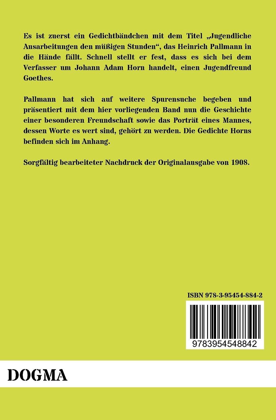 Rückseitencover Johann Adam Horn, Goethes Jugendfreund
