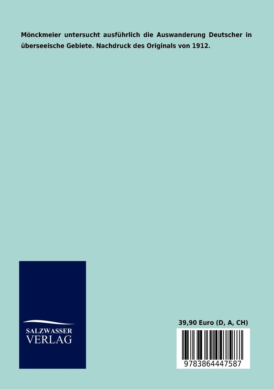 Rückseitencover Die deutsche überseeische Auswanderung