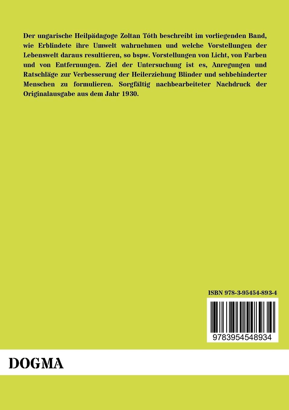 Rückseitencover Die Vorstellungswelt der Blinden