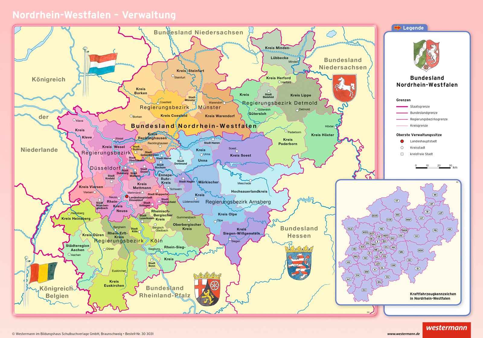 Vorderes Coverbild Posterkarten Geographie 07. Nordrhein-Westfalen: physisch / politisch