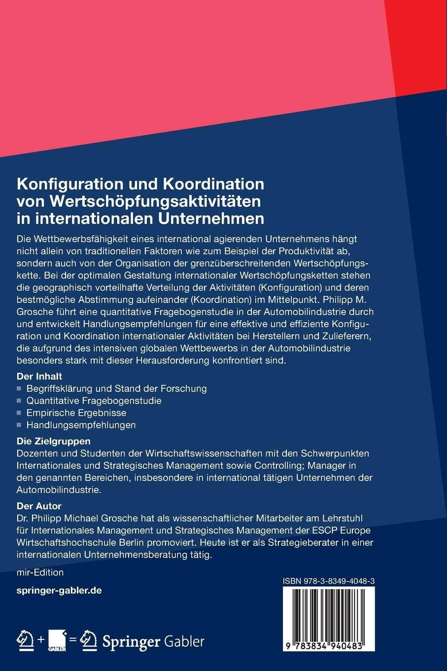 Rückseitencover Konfiguration und Koordination von Wertschöpfungsaktivitäten in internationalen Unternehmen