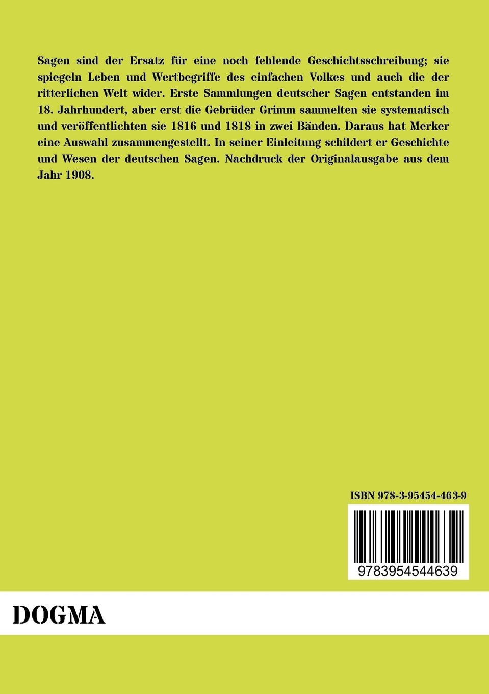 Rückseitencover Deutsche Sagen aus der Sammlung der Gebrüder Grimm
