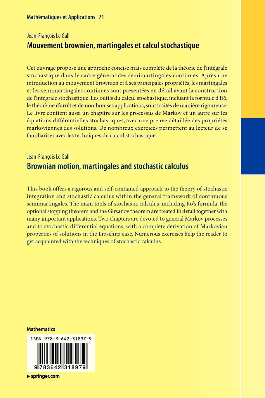 Rückseitencover Mouvement brownien, martingales et calcul stochastique