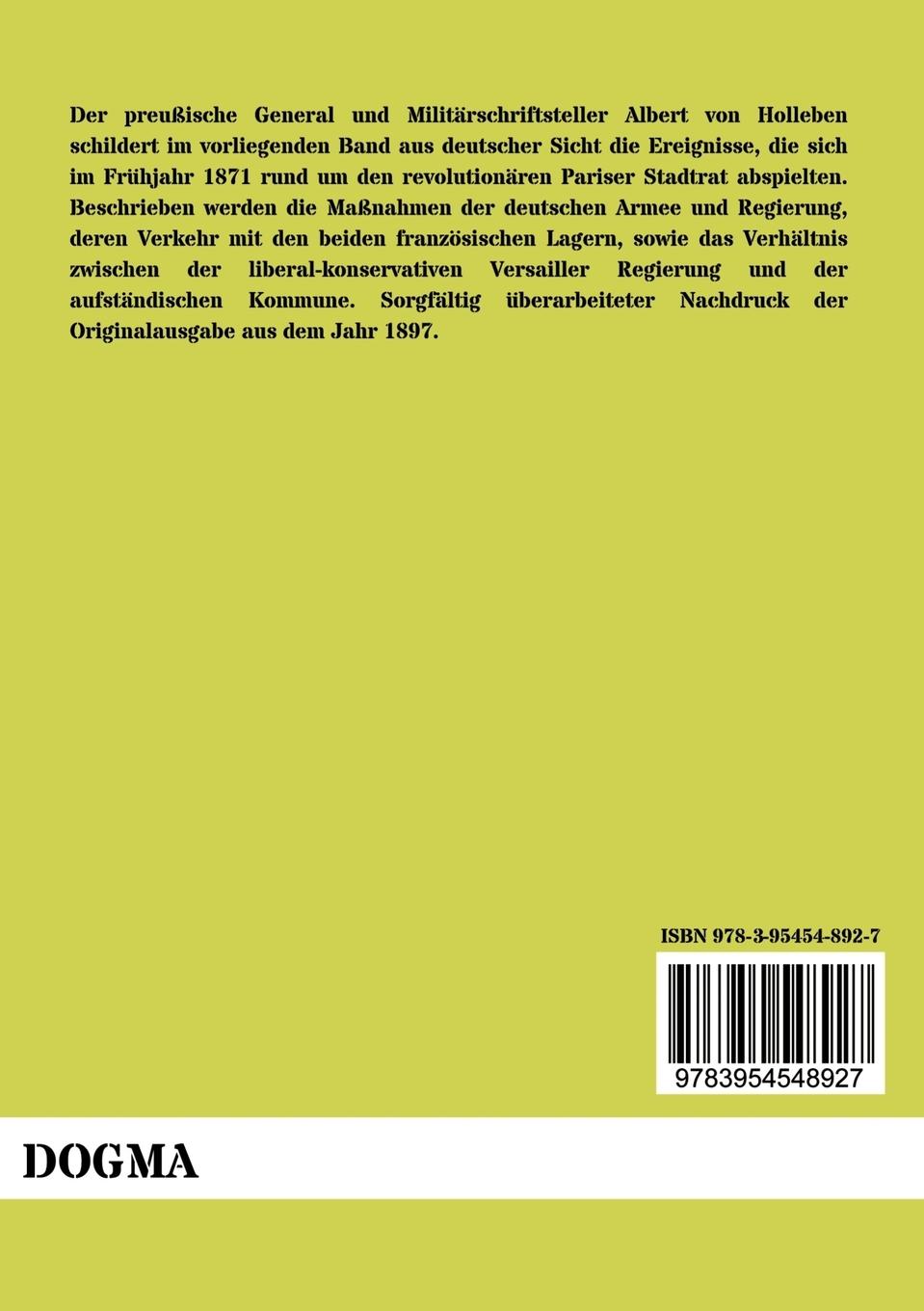 Rückseitencover Die Pariser Kommune 1871 unter den Augen der deutschen Truppen
