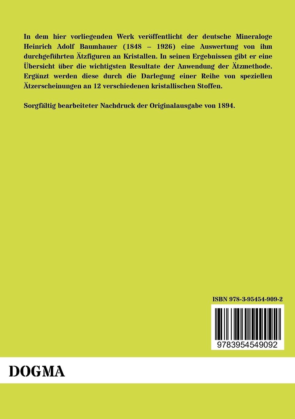Rückseitencover Die Resultate der Ätzmethode in der kristallographischen Forschung