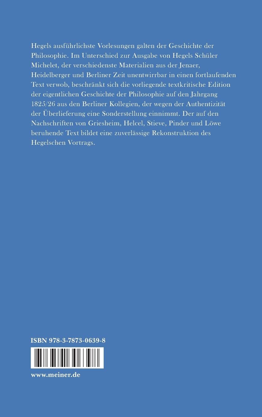 Rückseitencover Vorlesungen. Ausgewählte Nachschriften und Manuskripte / Vorlesungen über die Geschichte der Philosophie