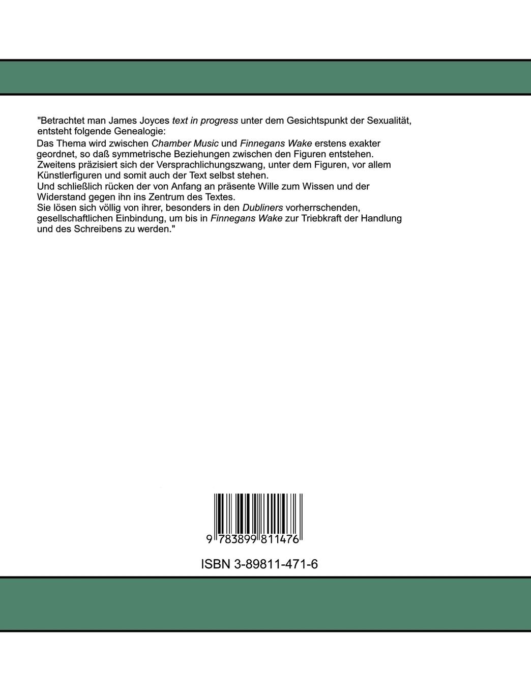 Rückseitencover Der Wille zum Wissen bei James Joyce
