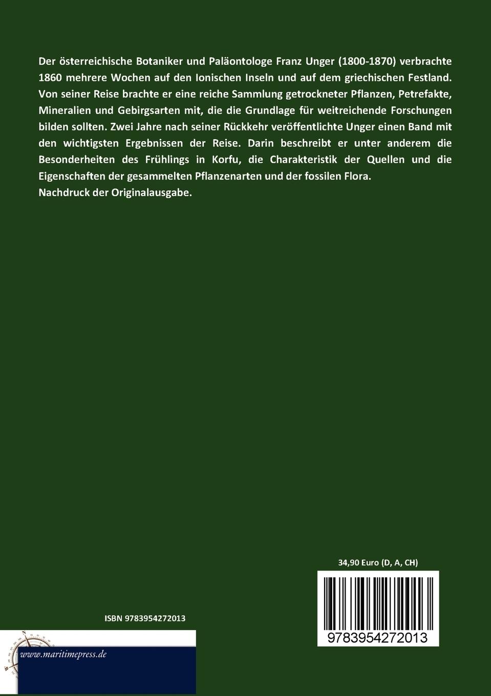 Rückseitencover Wissenschaftliche Ergebnisse einer Reise in Griechenland und in den jonischen Inseln
